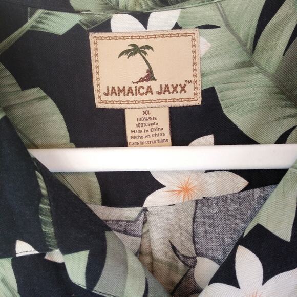 Jamaica Jaxx Silk Hawaiian Shirt Mens XL Black Palm Floral Tropical Resort Beach - Picture 5 of 12